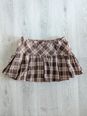Shein Womens Casual Brown Plaid Print Mini Pleated Skirt - XL